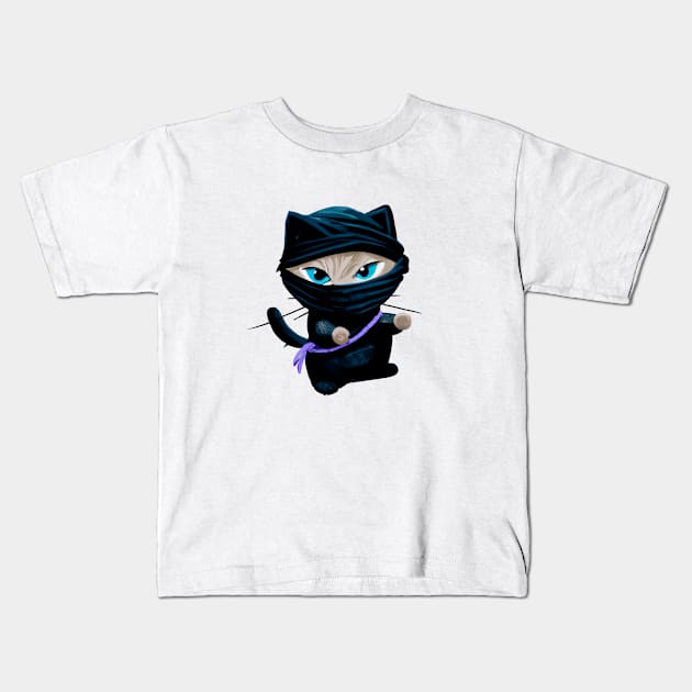 Ninja Kitten Kids T-Shirt by NsEo